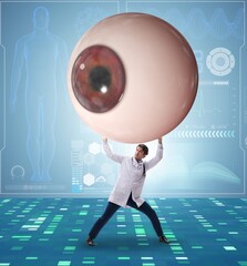 Doctor examining giant eye in medical concept