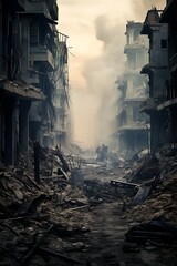 destroyed building in war zone