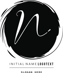 vector icon of letter N with ink stroke, hand drawn N letters Logo design. Brushstroke N Letter Logo, N-Letter Logo Design with grunge circle background.eps8