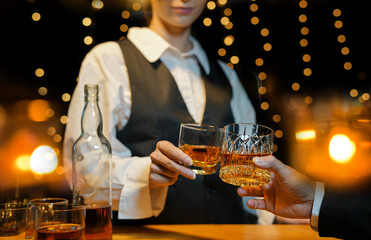 whiskey, for a friendly party in a bar or a restaurant.
