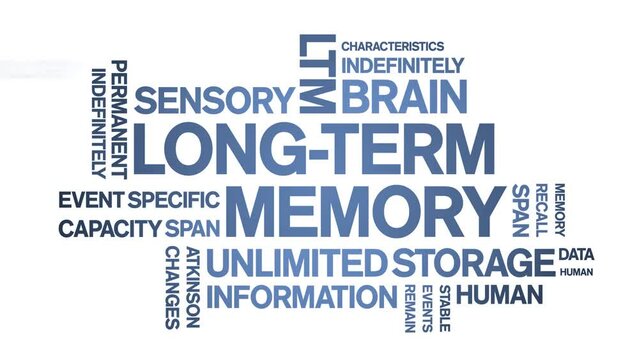Long-Term Memory animated tag word cloud;text design animation kinetic typography seamless loop.