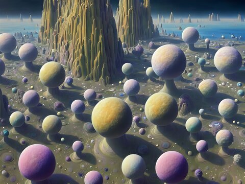 Hyperrealistic landscape on alien planet