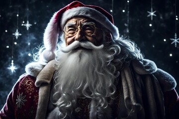 Fototapeta na wymiar Image illustration of a senior Santa Claus, dynamic pose, dramatic lighting