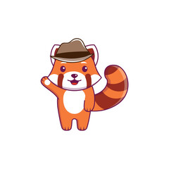 cute vector animal red panda with mafia hat adorable