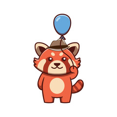 cute vector animal red panda with mafia hat little