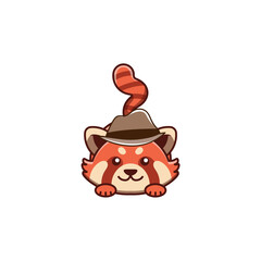 cute vector animal red panda with mafia hat silhouette