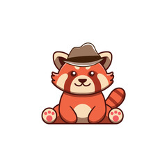 cute vector animal red panda with mafia hat fluffy