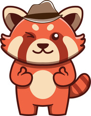 Obraz premium cute vector animal red panda with mafia hat sketch
