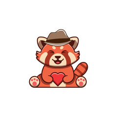 cute vector animal red panda with mafia hat decoration