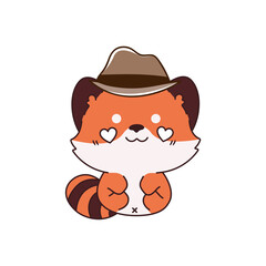 cute vector animal red panda with mafia hat isolated
