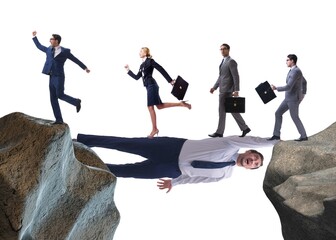 Businessman acting as a bridge in support concept