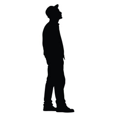 Silhouette of a Man Looking Up Against White Background