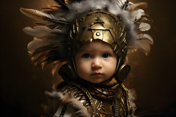 close up studio portrait of baby warrior - obrazy, fototapety, plakaty