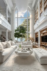 Modern and simple livingroom interior, suitable for catalog cover photos in magazines or advertisements. Generative AI