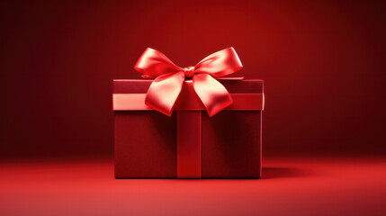 Fototapeta premium Red Gift Box with Elegant Bow on Dark Background – Ideal for Celebrations and Special Occasions