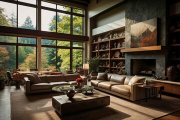 Modern and simple livingroom interior, suitable for catalog cover photos in magazines or advertisements. Generative AI