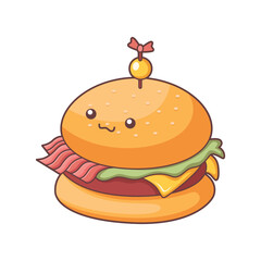 Cute Burger Character Design Illustration