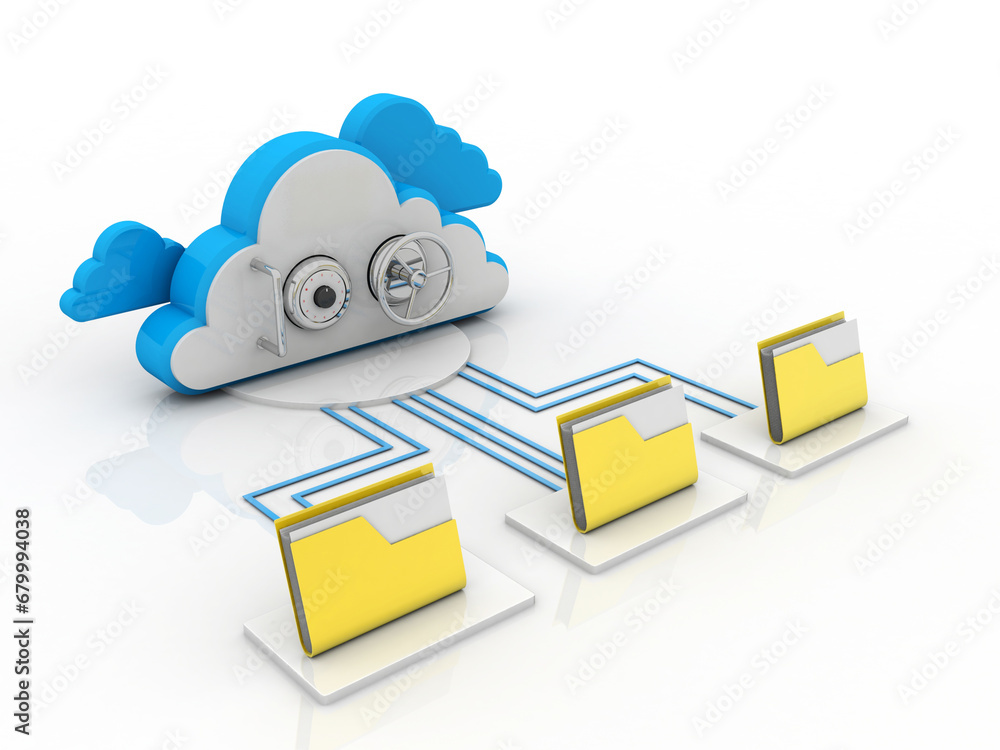 Poster 3d rendering cloud folder storage lock