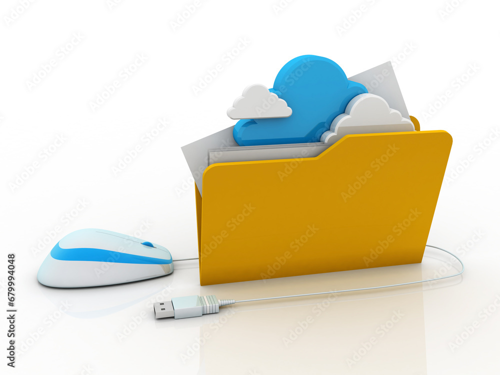Poster 3d rendering cloud folder storage connected mouse