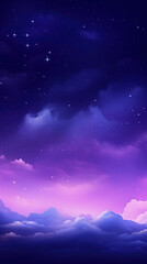 Purple gradient moonlight sky with clouds and stars. Smartphone background wallpaper