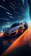 Racing Sportscar with Neon Lights Background
