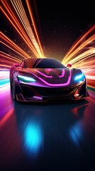 Racing Sportscar with Neon Lights Background