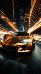 Racing Sportscar with Neon Lights Background