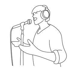 half length of man singing on microphone with headphone illustration vector hand drawn isolated on white background