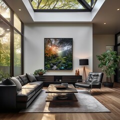 Modern and simple livingroom interior, suitable for catalog cover photos in magazines or advertisements. Generative AI