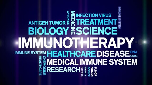 immunotherapy animated tag word cloud;text design animation kinetic typography seamless loop.