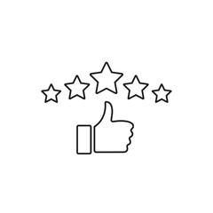 Five stars rating review icon. Feedback, Best seller, Quality icon. Hand with thumb up and stars rating icon