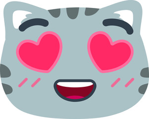 Face Emoji Gray Cat Inlove Heart Eye 