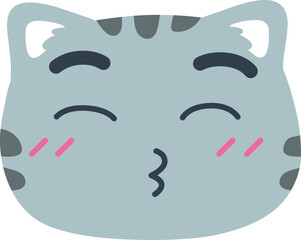 Face Emoji Gray Cat Kiss Happy Close Eye 