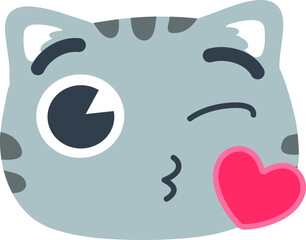 Face Emoji Gray Cat Wink Kiss 