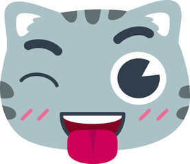 Face Emoji Gray Cat Tongue Out Wink 