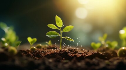 The concept of business growth using a metaphorical image of a seedling growing into a flourishing tree, symbolizing the progression and maturity of a business, AI generated - obrazy, fototapety, plakaty