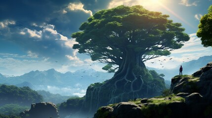 an avatar encounters a majestic tree swaying gently in the breeze