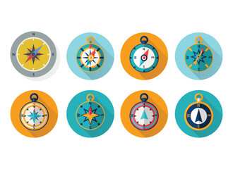 Compass icons set. Wind rose. Nautical map. Big isolated collection of compas icons. Cartography, direction, positioning. West east north south direction icons set. Vector grapic EPS 10