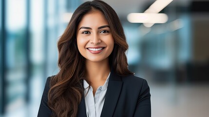 beautiful smiling indian businesswoman in an office background