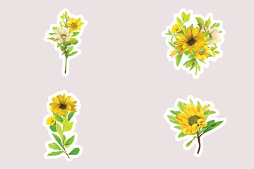 sunflower sticker and bouquet arrangement design