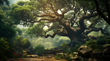 the branches of a magnificent tree in a simulated realm