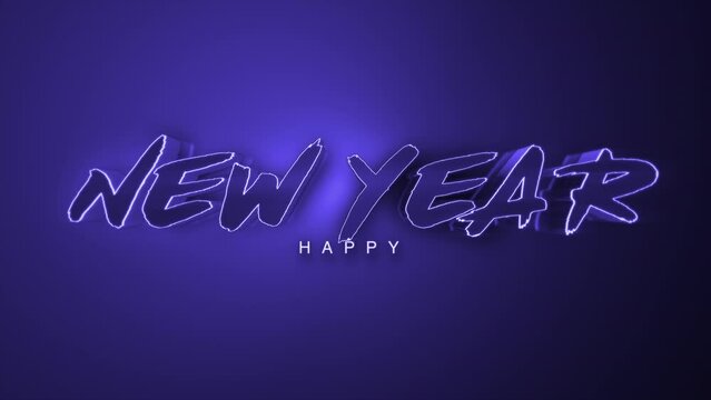 Monochrome Happy New Year text on blue gradient. Futuristic business promos and seasonal festivities, motion abstract background adds a modern, sophisticated twist to traditional celebrations