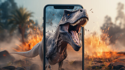 dinosaur with mobile phone