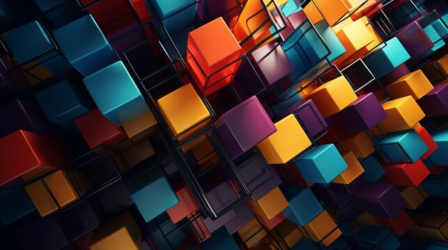 Geometric colorful shapes 3d render visual background