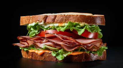 Sandwich with ham and fresh lettuce