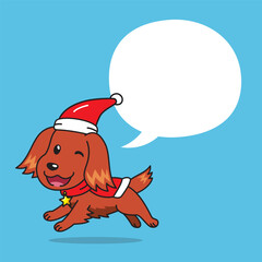 Cartoon irish setter dog with christmas costume and speech bubble for design.