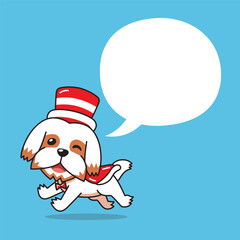 Cartoon shih tzu dog with christmas costume and speech bubble for design.