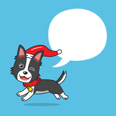 Cartoon shepherd dog with christmas costume and speech bubble for design.