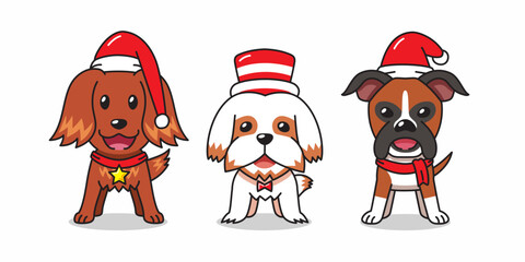 Cartoon character cute dogs christmas costumes for design.