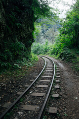 Fototapeta premium Old railway for train in the forest
